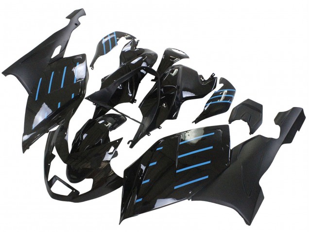 2005-2010 BMW K1200S Motorcycle Fairings - Glossy Black Matte Black Blue Lines UK Manufacturers