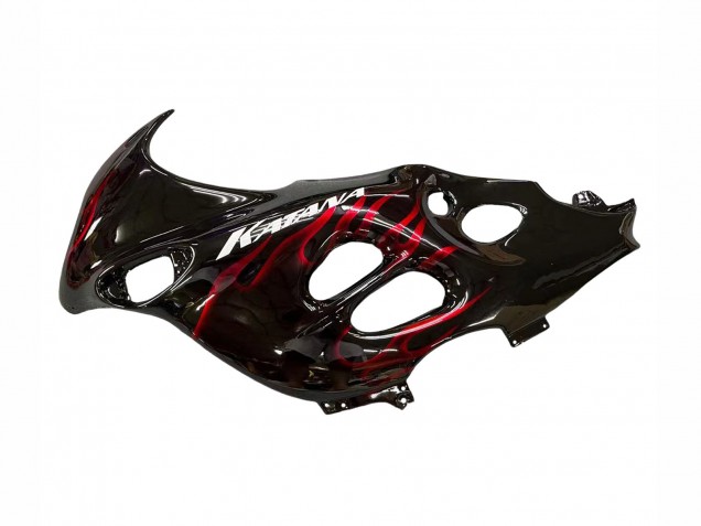 2004-2006 Suzuki GSX600F/GSX750F Motorcycle Fairings - Glossy Black Red Flame UK Manufacturers