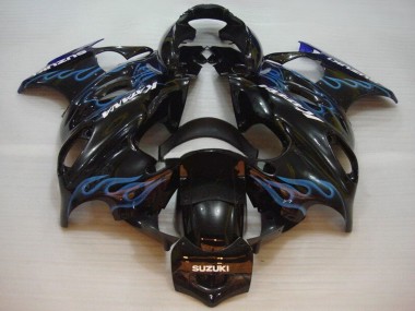 2004-2006 Suzuki GSX600F/GSX750F Motorcycle Fairings - Glossy Black Blue Flame UK Manufacturers