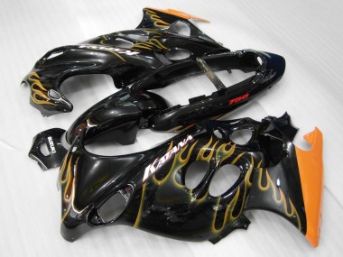 2004-2006 Suzuki GSX600F/GSX750F Motorcycle Fairings - Glossy Black Orange Flame Katana UK Manufacturers