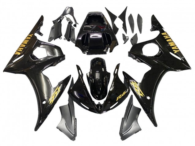 2006-2009 Yamaha YZF R6S Motorcycle Fairings - Glossy Black Gold Decals UK Manufacturers