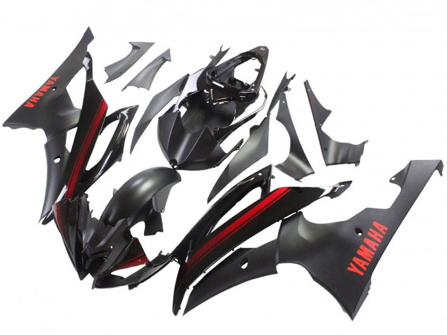 2008-2016 Yamaha YZF 600 R6 Motorcycle Fairings - Glossy Black Matte Black Red Stripe UK Manufacturers