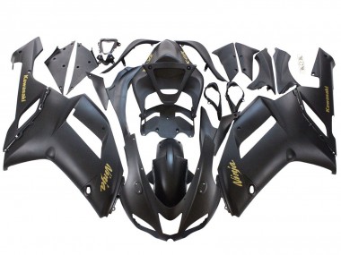 2007-2008 Kawasaki ZX6R Motorcycle Fairings - Matte Black with Yellow Logo Ninja UK Manufacturers