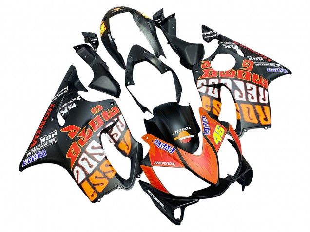 2004-2007 Honda CBR600 F4i Motorcycle Fairings - Matte Black Orange Rossi UK Manufacturers