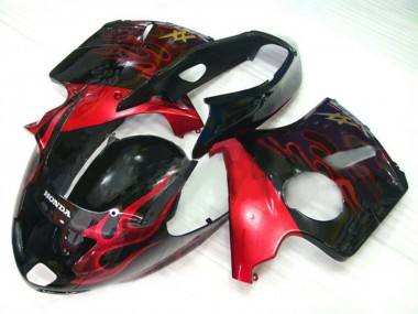 1996-2007 Honda CBR1100XX Blackbird Motorcycle Fairing Kits - Glossy Black Red Flame UK Manufacturers