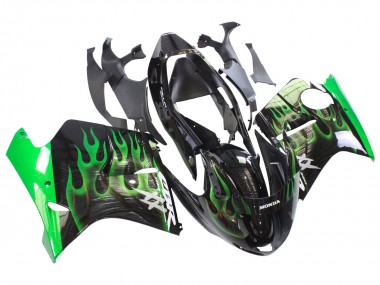 1996-2007 Honda CBR1100XX Blackbird Motorcycle Fairing - Glossy Black Green Flame UK Manufacturers