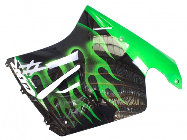 1996-2007 Honda CBR1100XX Blackbird Motorcycle Fairing - Glossy Black Green Flame UK Manufacturers