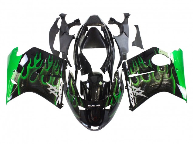 1996-2007 Honda CBR1100XX Blackbird Motorcycle Fairing - Glossy Black Green Flame UK Manufacturers
