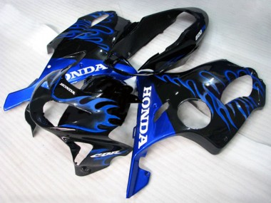 1999-2000 Honda CBR600 F4 Motorcycle Fairings - Glossy Black Blue Flame UK Manufacturers