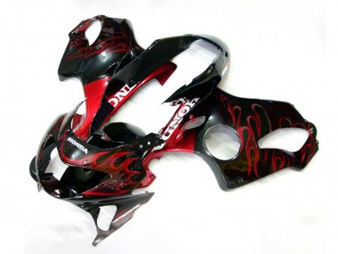 1999-2000 Honda CBR600 F4 Motorcycle Fairings - Glossy Black Red Flame UK Manufacturers
