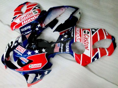 1999-2000 Honda CBR600 F4 Motorcycle Fairings - Red White Blue Glossy Black Star Castrol UK Manufacturers