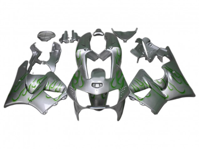 1998-1999 Honda CBR900RR 919 Motorcycle Fairings - Silver Green Flame UK Manufacturers