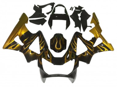 2000-2001 Honda CBR900RR 929 Motorcycle Fairings - Glossy Black Gold Flame UK Manufacturers