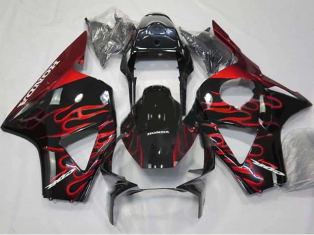 2002-2003 Honda CBR900RR 954 Motorcycle Fairings - Glossy Black Red Flame UK Manufacturers