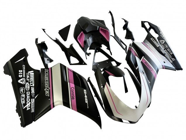 2007-2014 Ducati 848 Motorcycle Fairings - White Pink Glossy Black Connie UK Manufacturers