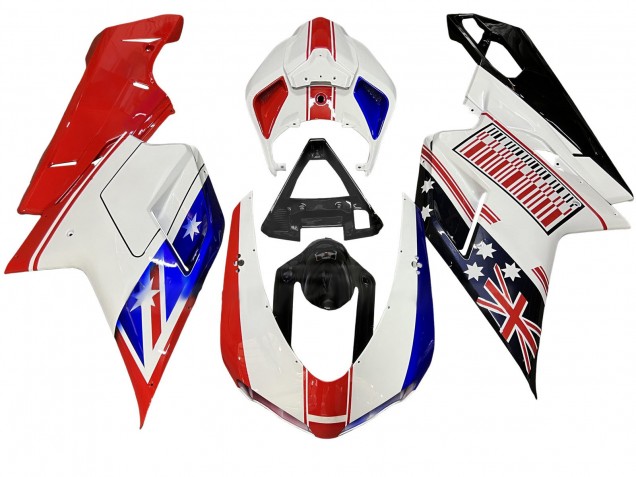 2007-2014 Ducati 848/1098/1198 Motorcycle Fairings - White Red Blue Glossy Black UK Manufacturers