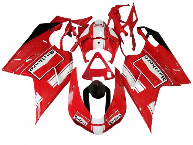 2007-2014 Ducati 848/1098/1198 Motorcycle Fairings - White Red Glossy Black Marlboro UK Manufacturers