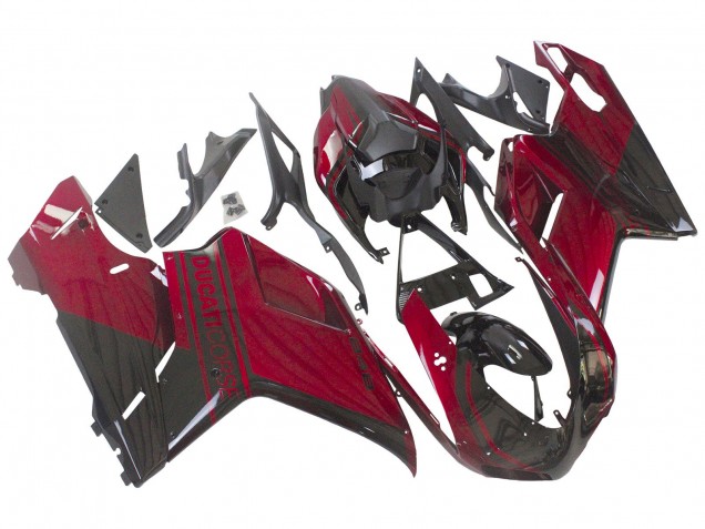 2007-2014 Ducati 848 Motorcycle Fairing - Red Glossy Black UK Manufacturers