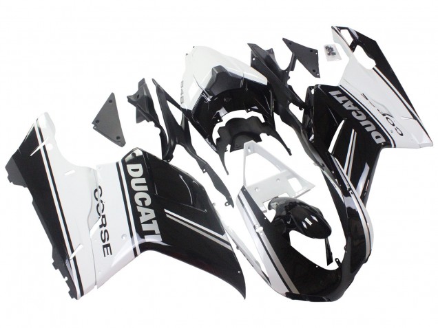 2007-2014 Ducati 848/1098/1198 Motorcycle Fairings - White Glossy Black Corse UK Manufacturers