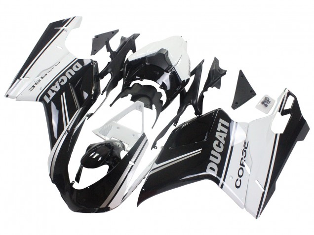 2007-2014 Ducati 848/1098/1198 Motorcycle Fairings - White Glossy Black Corse UK Manufacturers