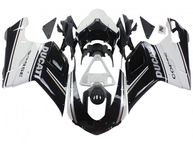 2007-2014 Ducati 848/1098/1198 Motorcycle Fairings - White Glossy Black Corse UK Manufacturers