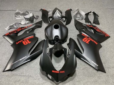 2011-2014 Ducati 1199 Motorcycle Fairings - Matte Black with Red Decals Mambo Cafe 19 UK Manufacturers
