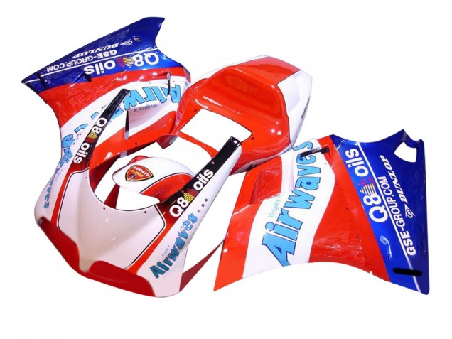 1993-2005 Ducati 748/916/996/998 Motorcycle Fairings - White Red Blue Air Waves UK Manufacturers