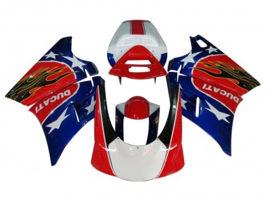 1993-2005 Ducati 748/916/996/998 Motorcycle Fairings - White Red Blue Glossy Black Flame UK Manufacturers