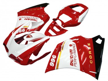 1993-2005 Ducati 996 Motorcycle Fairings - White Red Gold Glossy Black Corse Performance UK Manufacturers