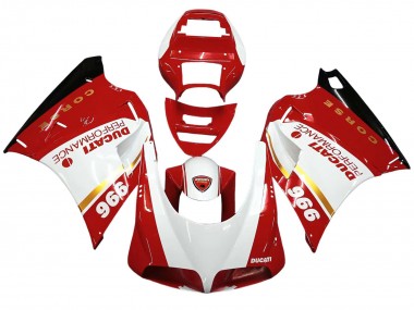 1993-2005 Ducati 996 Motorcycle Fairings - White Red Gold Glossy Black Corse Performance UK Manufacturers