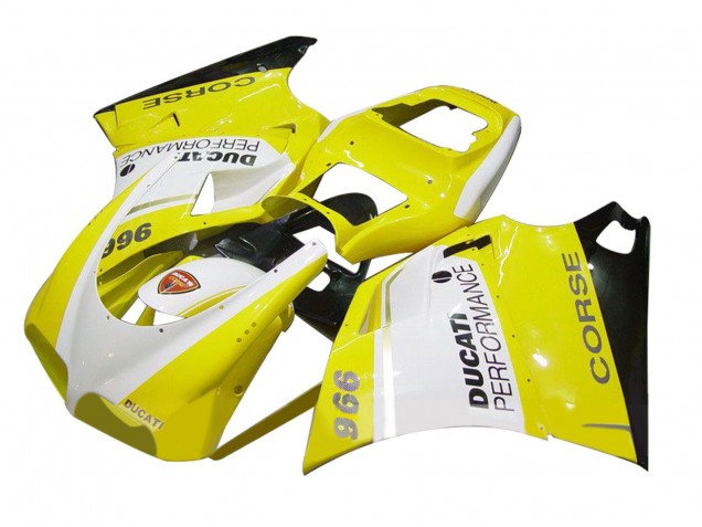 1993-2005 Ducati 996 Motorcycle Fairing - White Yellow Glossy Black Corse Performance UK Manufacturers
