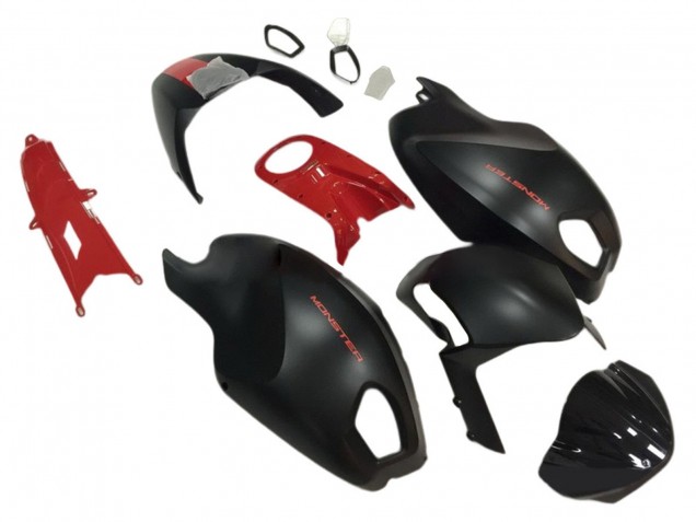 2008-2012 Ducati Monster 696 796 1100 1100S Motorcycle Fairings - Red Matte Black Monster UK Manufacturers
