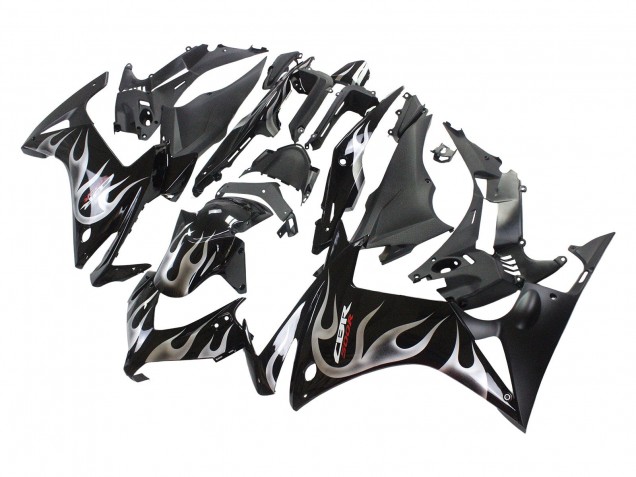 2013-2015 Honda CBR500R Motorcycle Fairings - Glossy Black Silver Flame UK Manufacturers