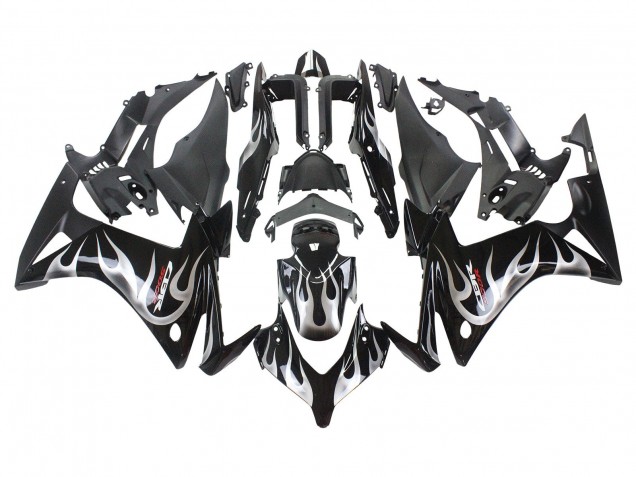 2013-2015 Honda CBR500R Motorcycle Fairings - Glossy Black Silver Flame UK Manufacturers