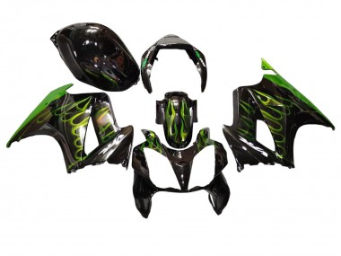 2002-2013 Honda VFR 800 Motorcycle Fairings - Glossy Black Green Flame UK Manufacturers