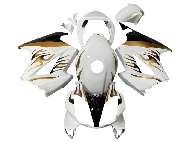 2002-2013 Honda VFR 800 Motorcycle Fairings - White Gold Flame UK Manufacturers