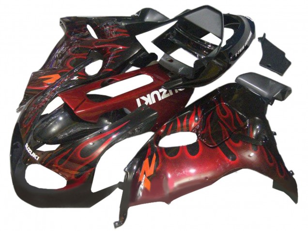 1998-2003 Suzuki TL1000R Motorcycle Fairings - Glossy Black Red Flame UK Manufacturers