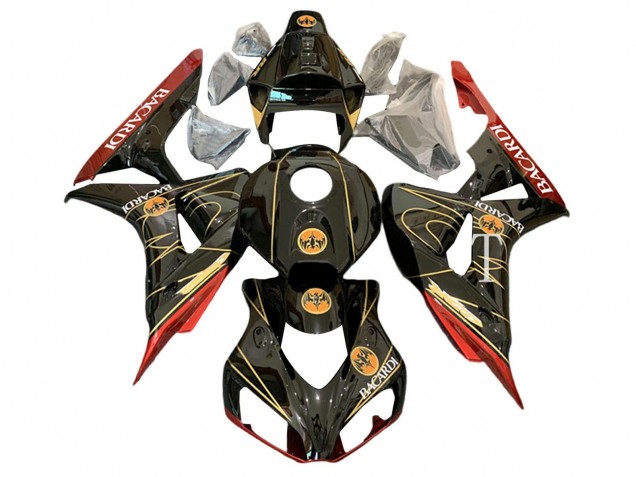 2006-2007 Honda CBR1000RR Motorcycle Fairings - Glossy Black Red Gold BACARDI UK Manufacturers