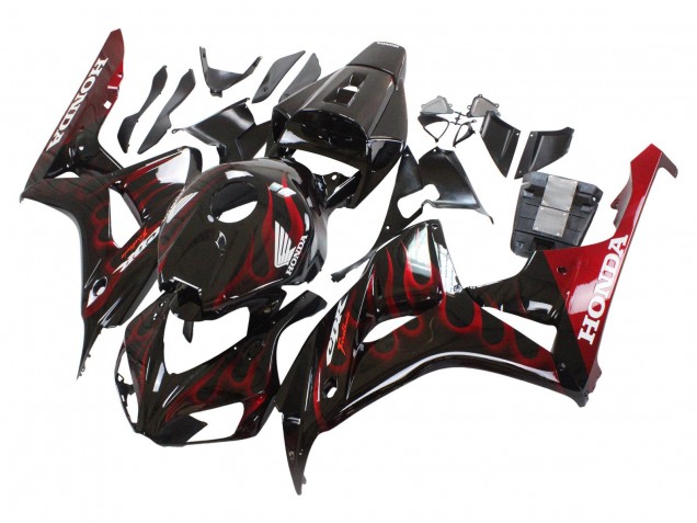 2006-2007 Honda CBR1000RR Motorcycle Fairing - Glossy Black Red Flame UK Manufacturers
