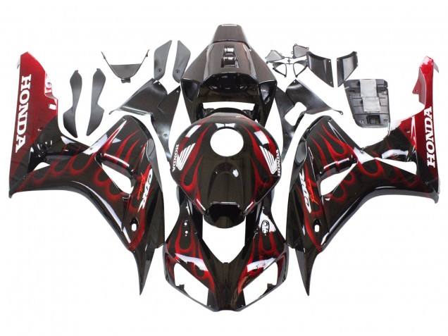 2006-2007 Honda CBR1000RR Motorcycle Fairing - Glossy Black Red Flame UK Manufacturers