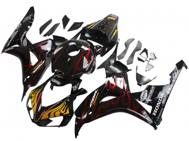2006-2007 Honda CBR1000RR Motorcycle Fairings - Glossy Black Yellow Red Flame UK Manufacturers