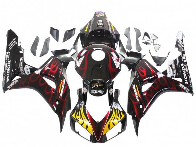 2006-2007 Honda CBR1000RR Motorcycle Fairings - Glossy Black Yellow Red Flame UK Manufacturers