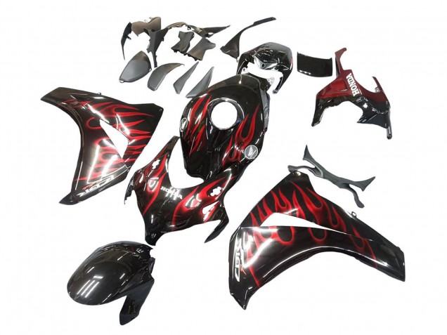 2008-2011 Honda CBR1000RR Motorcycle Fairing - Glossy Black Red Flame UK Manufacturers