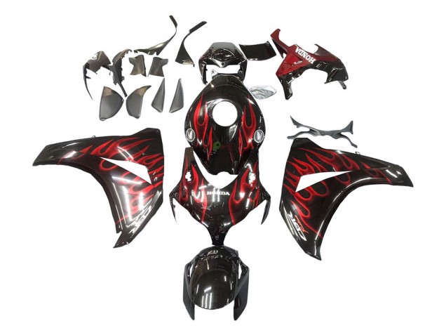 2008-2011 Honda CBR1000RR Motorcycle Fairing - Glossy Black Red Flame UK Manufacturers