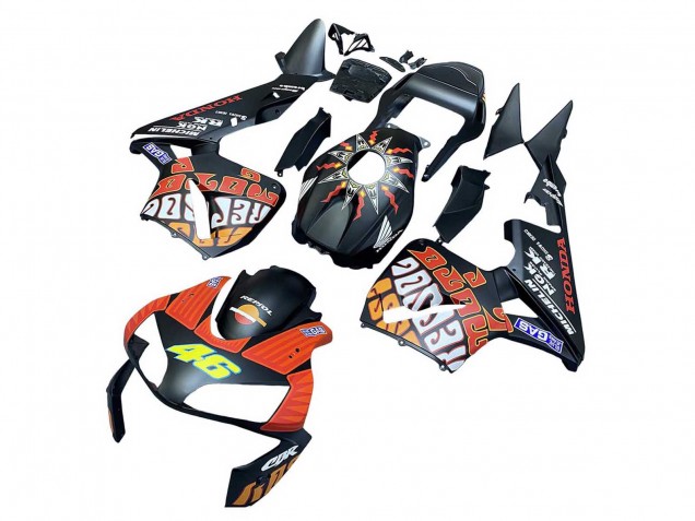 2003-2004 Honda CBR600RR Motorcycle Fairings - Matte Black Orange Repsol Rossi 46 UK Manufacturers