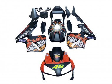 2003-2004 Honda CBR600RR Motorcycle Fairings - Matte Black Orange Repsol Rossi 46 UK Manufacturers