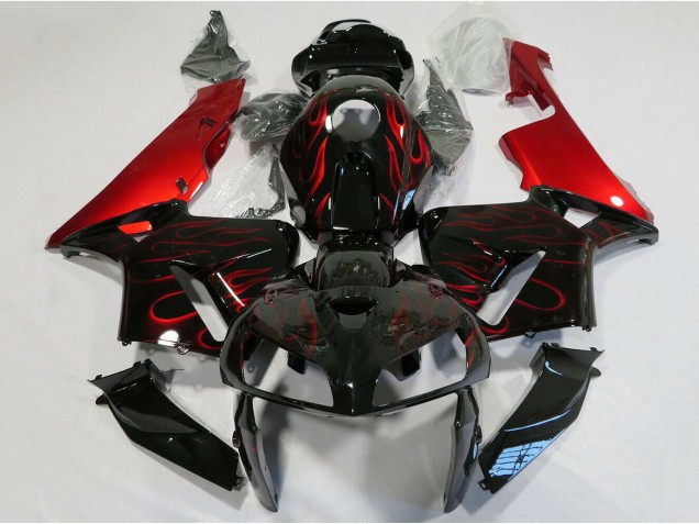 2005-2006 Honda CBR600RR Motorcycle Fairing - Glossy Black Red Flame UK Manufacturers