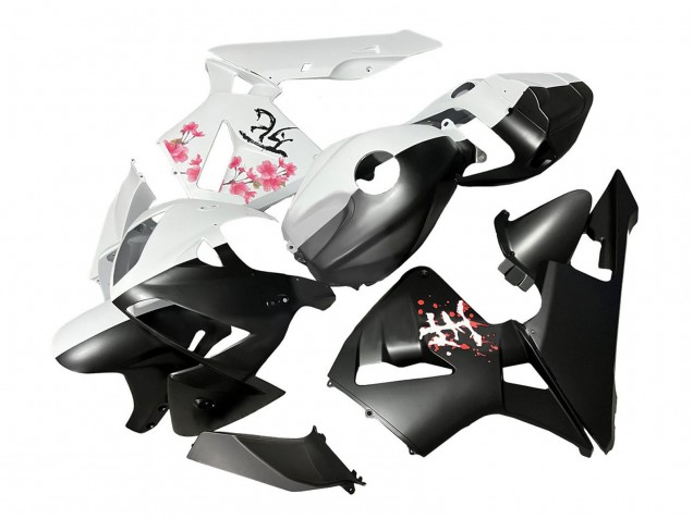 2005-2006 Honda CBR600RR Motorcycle Fairings - Black White with Cherry Blossom UK Manufacturers