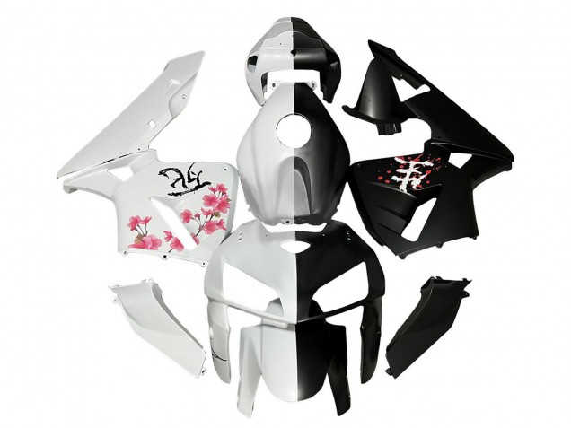 2005-2006 Honda CBR600RR Motorcycle Fairings - Black White with Cherry Blossom UK Manufacturers