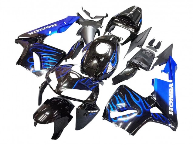 2005-2006 Honda CBR600RR Motorcycle Fairing - Glossy Black Blue Flame UK Manufacturers